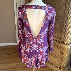 Free People Floral Purple Long Sleeve Women's Top